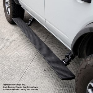 Cadillac Escalade Electric Running Boards - Go Rhino - VoltStep E1, Bedliner Coating, Dual-Motor, 6 in Wide, Integrated LED - Black - `15-`20